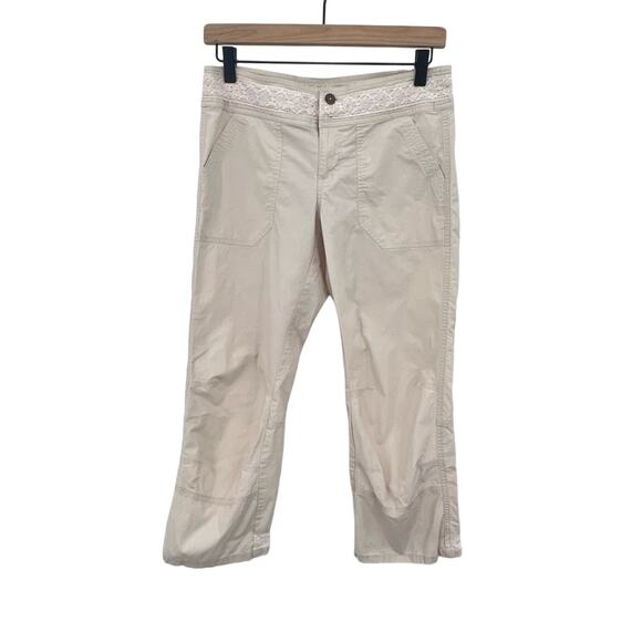 Kuhl Pants - Kuhl pants women's 6 tan organic cotton blend crochet lace trim cropped Y2K